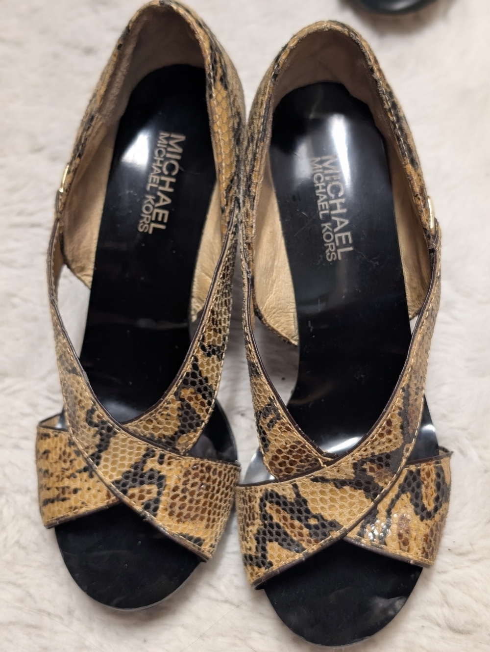 Michael Kors Tan and Black Snake-Print Heels